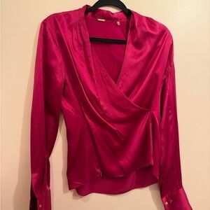 Elie Tahari Magenta Satin Wrap-Style Blouse